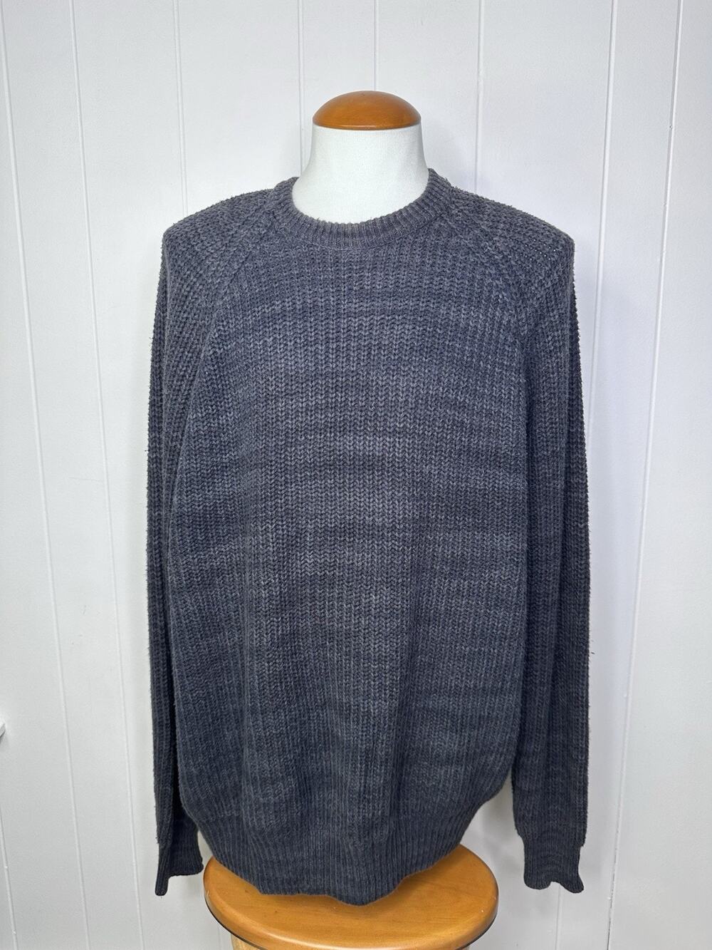 Vintage LL Bean Maine Knit Fisherman Sweater Mens L Tall - Gray Blue Union USA
